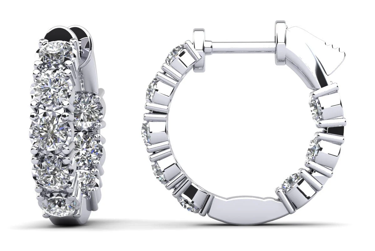 Diamond Crown Hoop Earrings Petite Lab-Grown Diamond with 1.55 ct.(finished) 2.9mm
