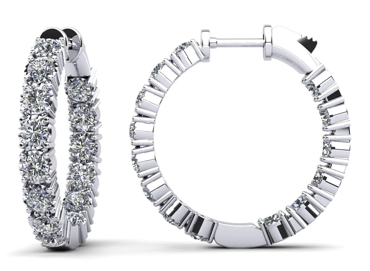 Diamond Crown Hoop Earrings Small Lab-Grown Diamond with 0.92 ct.(finished) 1.75mm