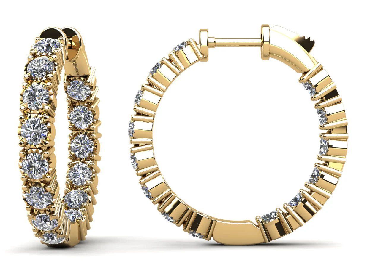 Diamond Crown Hoop Earrings Small Lab-Grown Diamond with 0.92 ct.(finished) 1.75mm - Image 2