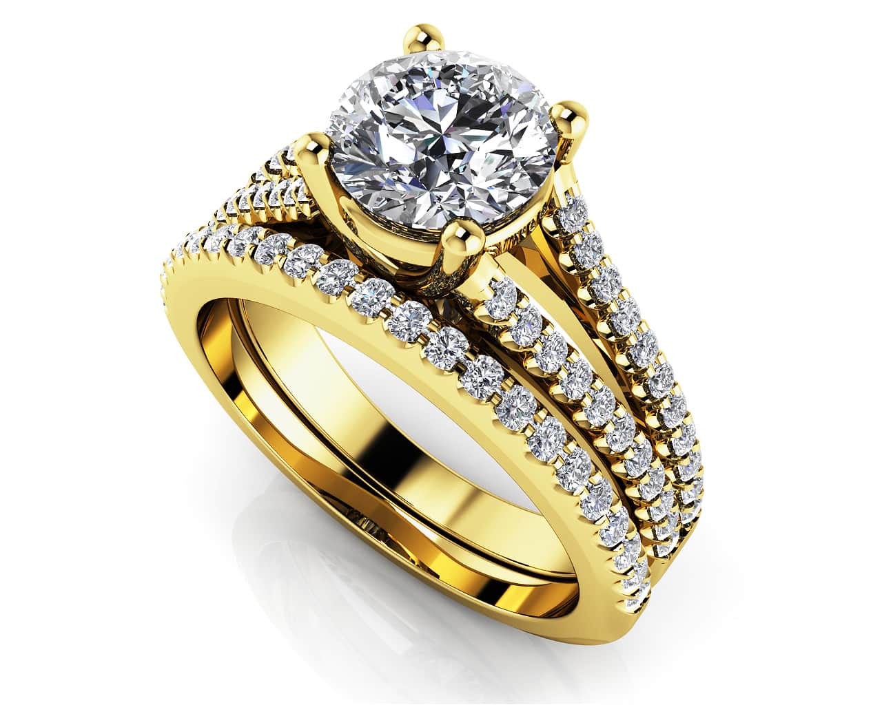 Diamond Lined Split Shank Matching Wedding Set Lab-Grown Diamond with 1.49 ct. (1.00 ct. center diamond) - Image 2