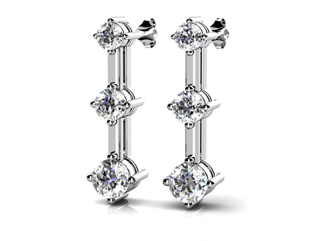 Diamond Prong Set Triple Diamond Earrings with 0.52 ct.(finished) 2.2mm, 2.8mm, 3.4mm