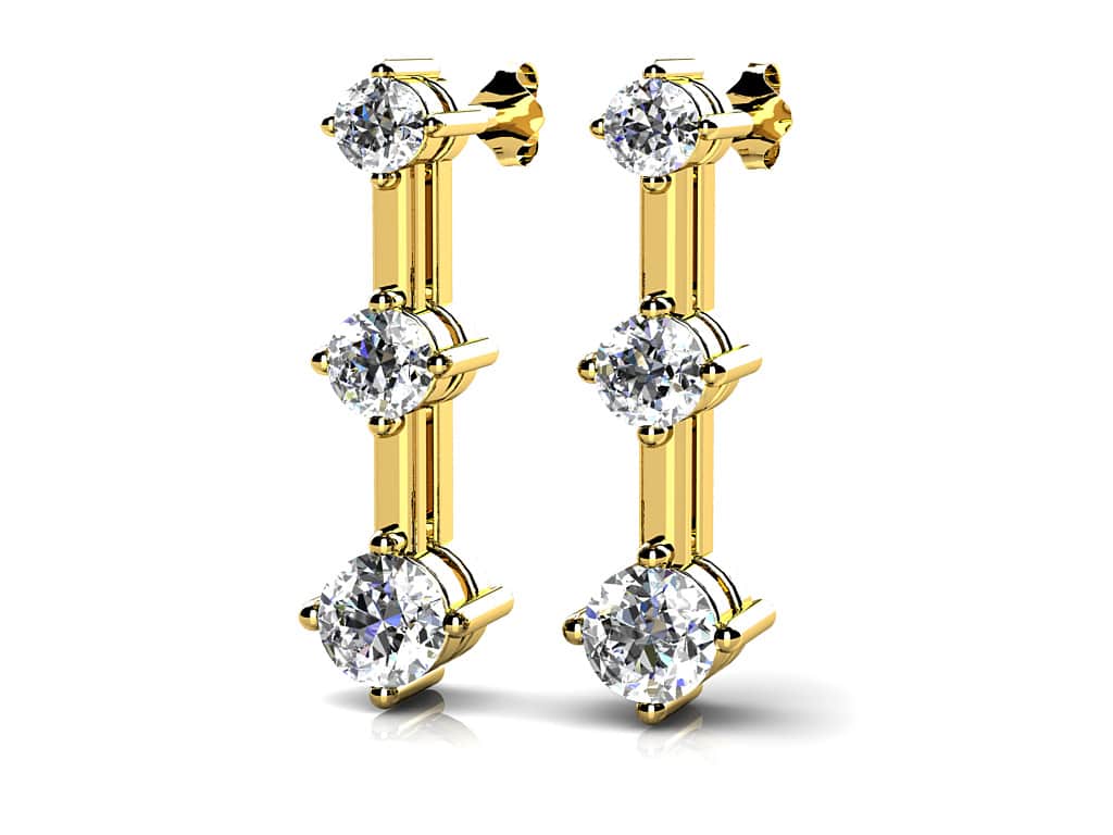Diamond Prong Set Triple Diamond Earrings with 0.52 ct.(finished) 2.2mm, 2.8mm, 3.4mm - Image 2