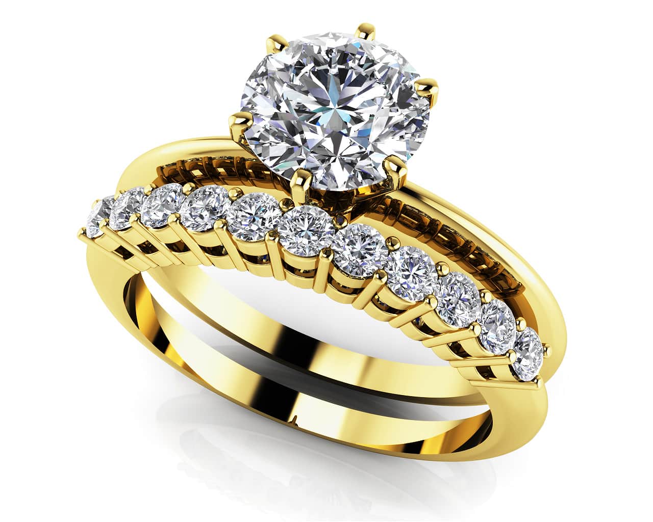 Diamond Solitaire Studded Band Bridal Set Diamond  with 1.36 ct. (1.00 ct. center diamond) - Image 2