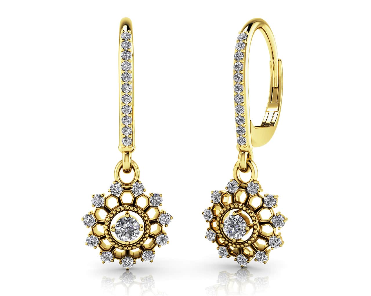Diamond Starburst Shephard Hook Earrings Lab-Grown Diamond  with 0.72 ct.(finished) 1.5mm, 2.7mm - Image 2