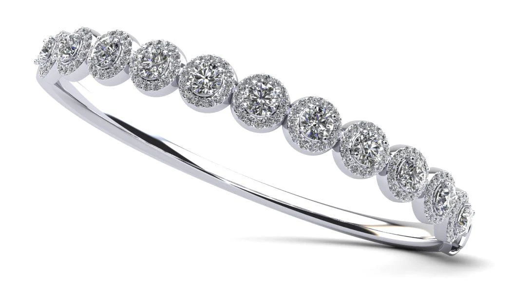 Divinely Dazzling Halo Bangle Diamond Bracelet with 4.31 ct.(finished) 1.1mm, 4.2mm