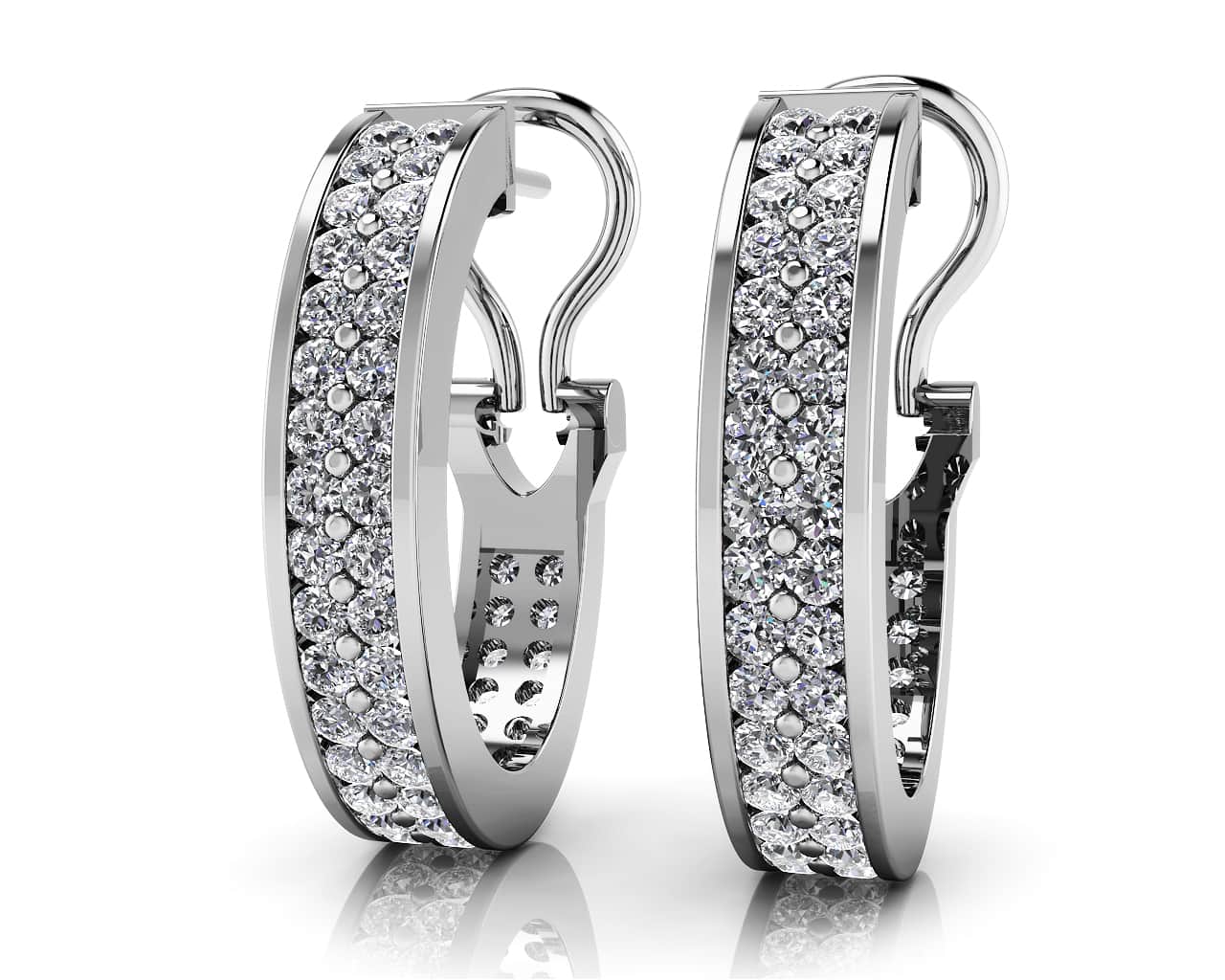 Double Diamond Oval Hoop Earrings In Diamond with 1.30 ct.(finished) 1.1mm