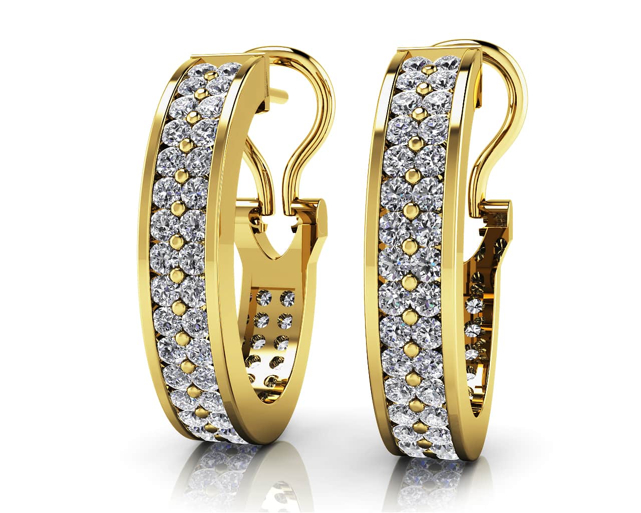 Double Diamond Oval Hoop Earrings In Lab-Grown Diamond with 0.70 ct.(finished) 1.1mm - Image 2