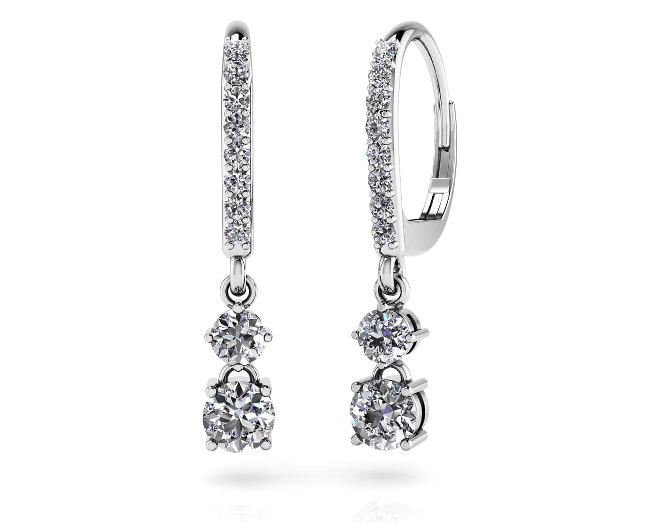Double Drop Diamond Hoop Earrings Lab-Grown Diamond with 0.93 ct.(finished) 1.4mm, 3mm, 4mm