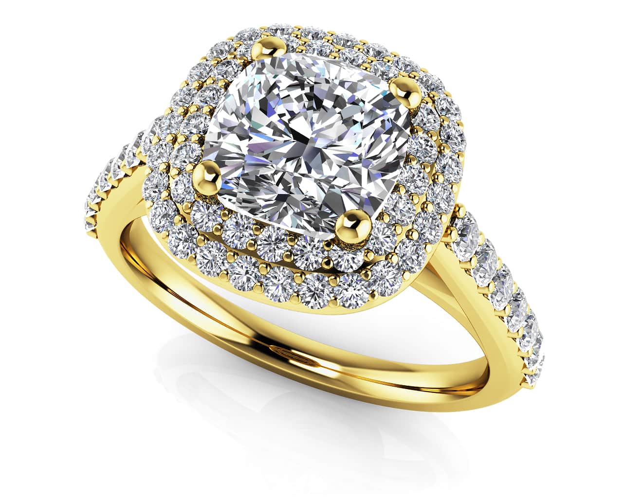 Double Halo Cushion Cut Diamond Engagement Ring with 1.59 ct. (1.00 ct. center diamond) - Image 2