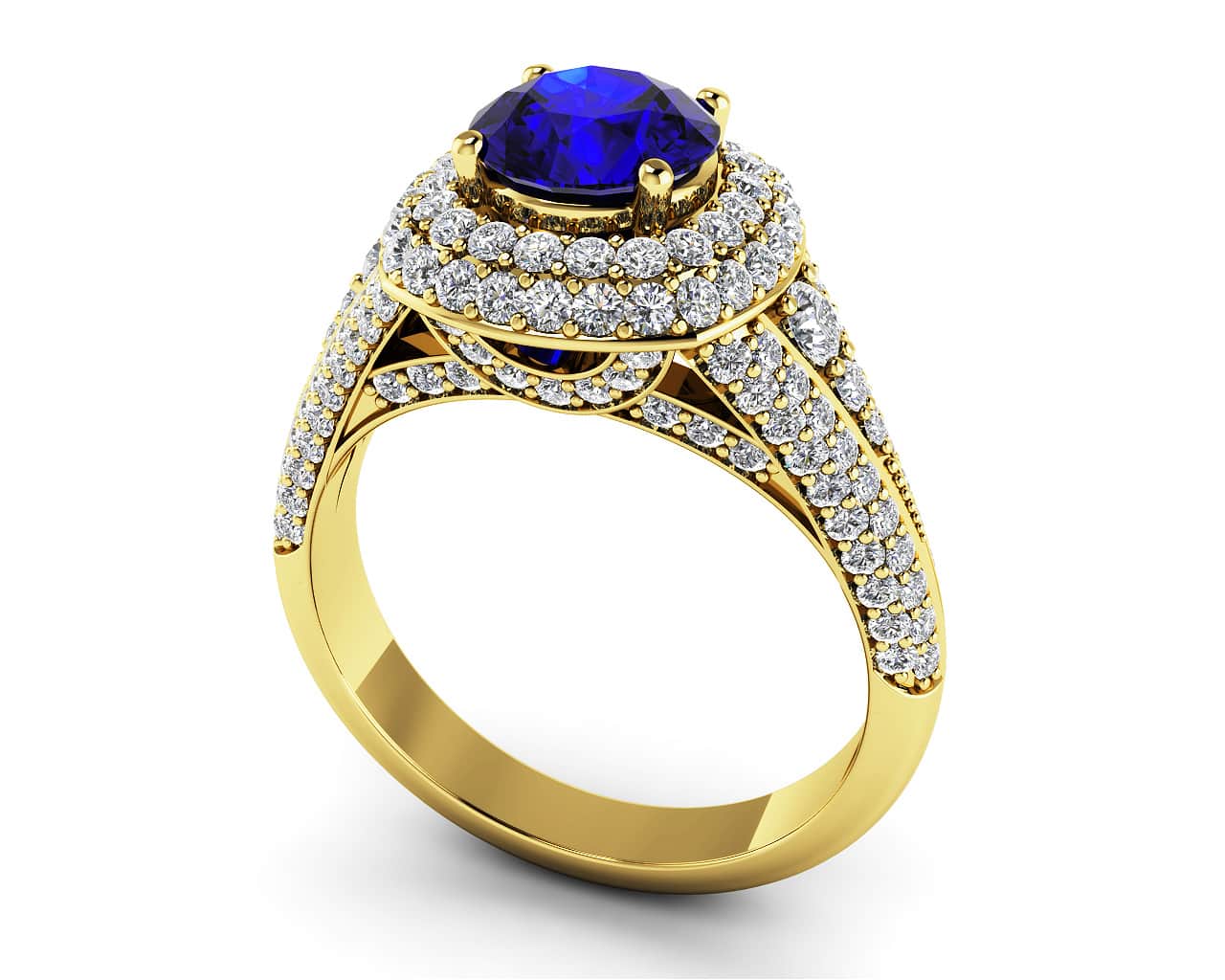 Double Halo Diamonds And Gem Anniversary Lab-Grown Diamond Ring with 1.66 ct.(finished) Sapphire - Image 2