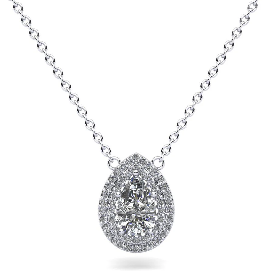 Double Halo Pear Shape Diamond Pendant with 0.51 ct.(finished) 6x4mm, 1mm