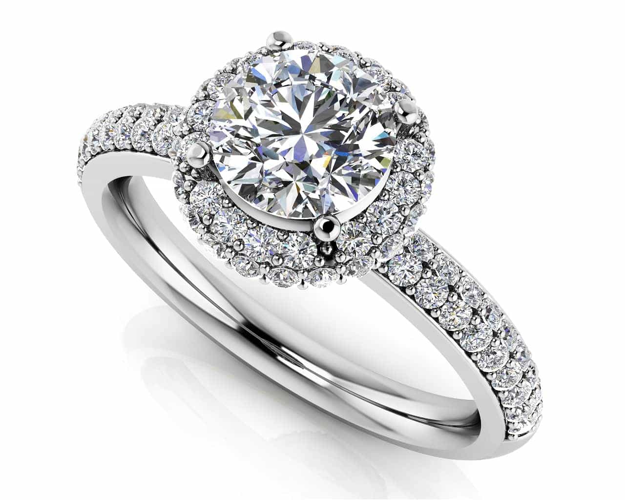 Double Row Diamond Halo Diamond Engagement Ring with 1.06 ct. (0.50 ct. center diamond)