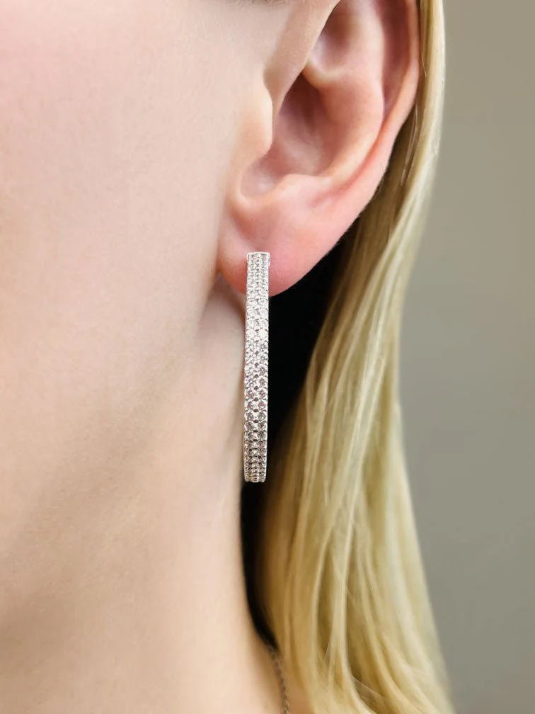 Double Row Inside Out Diamond Hoop Earrings Large Diamond  with 2.46 ct.(finished) 1.2mm - Image 3