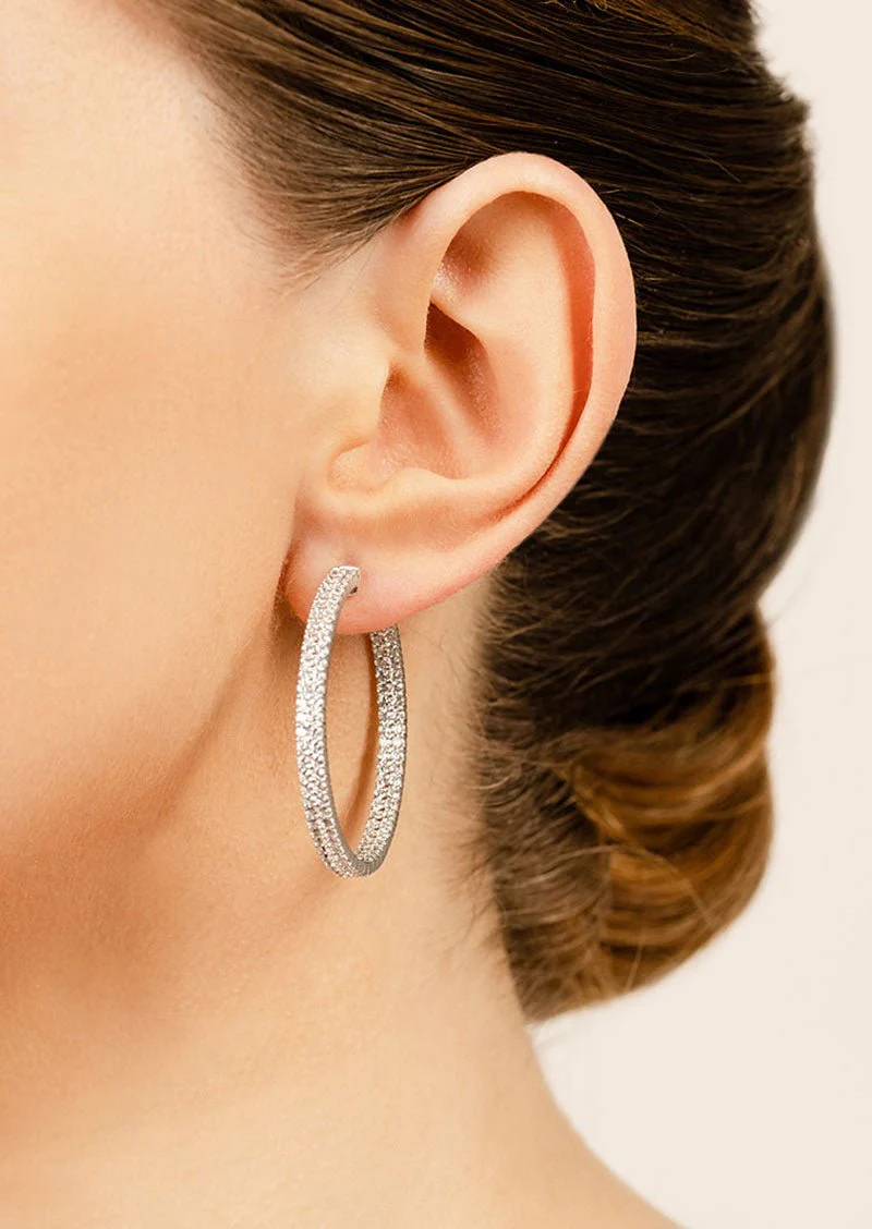 Double Row Inside Out Diamond Hoop Earrings Large Diamond  with 2.46 ct.(finished) 1.2mm - Image 4