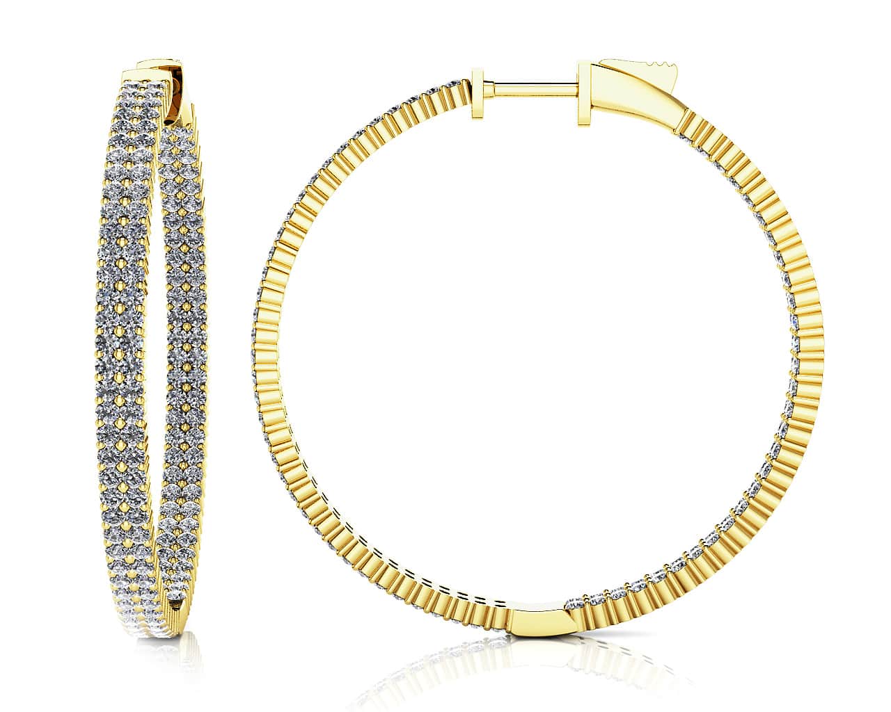 Double Row Inside Out Diamond Hoop Earrings Large Diamond  with 4.84 ct.(finished) 1.7mm - Image 2