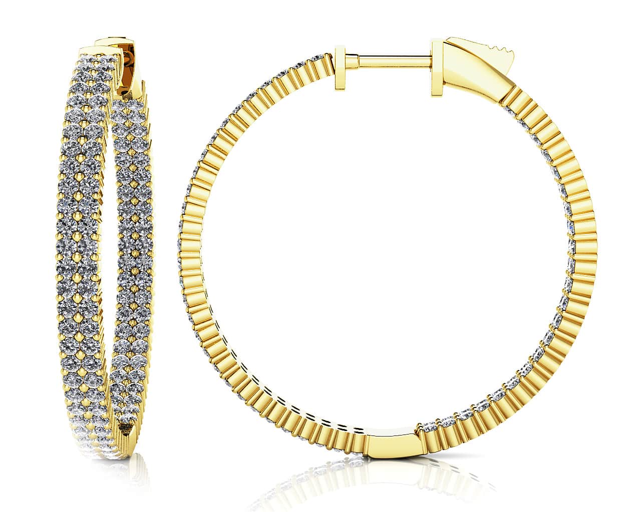Double Row Inside Out Diamond Hoop Earrings Medium Diamond  with 1.89 ct.(finished) 1.2mm - Image 2
