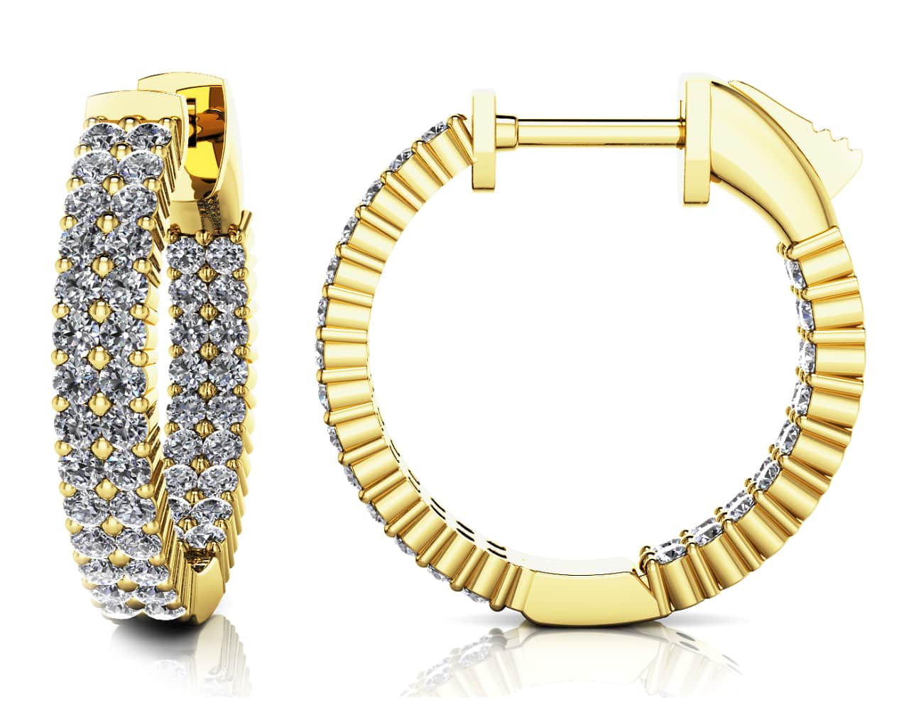 Double Row Inside Out Diamond Hoop Earrings Petite Diamond  with 1.20 ct.(finished) 1.4mm - Image 2