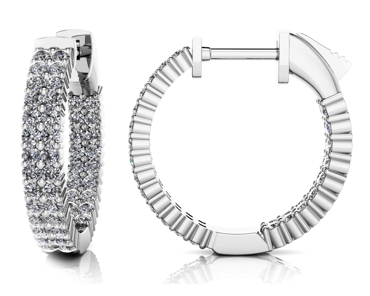 Double Row Inside Out Diamond Hoop Earrings Petite Lab-Grown Diamond with 1.76 ct.(finished) 1.7mm
