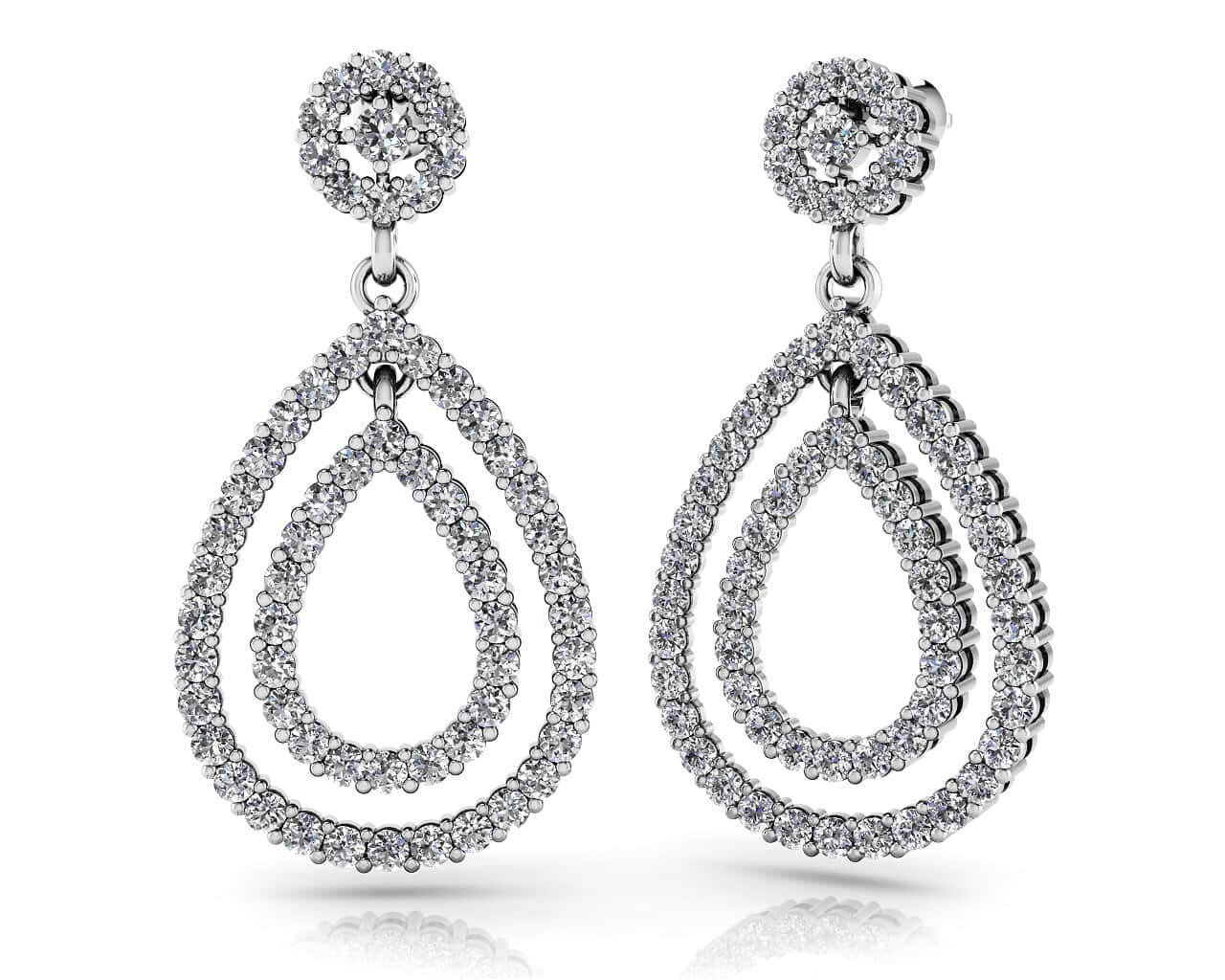 Double Teardrop Lab-Grown Diamond Earrings with 1.15 ct.(finished) 1.2mm, 1.5mm, 2mm