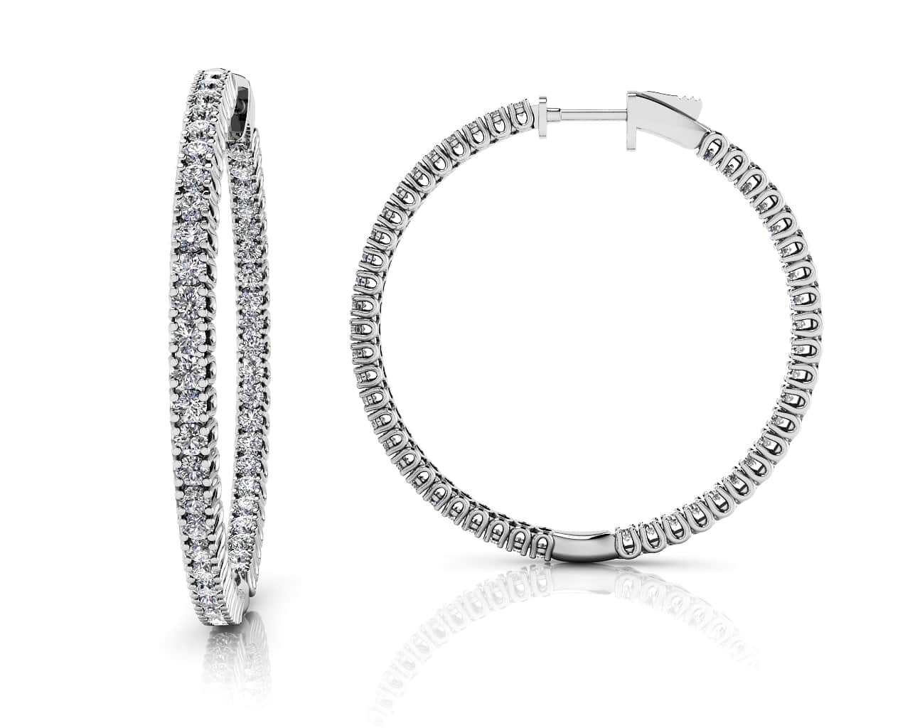 Elegant Curved Prong Diamond Hoop Earrings Large Lab-Grown Diamond with 2.46 ct.(finished) 1.7mm