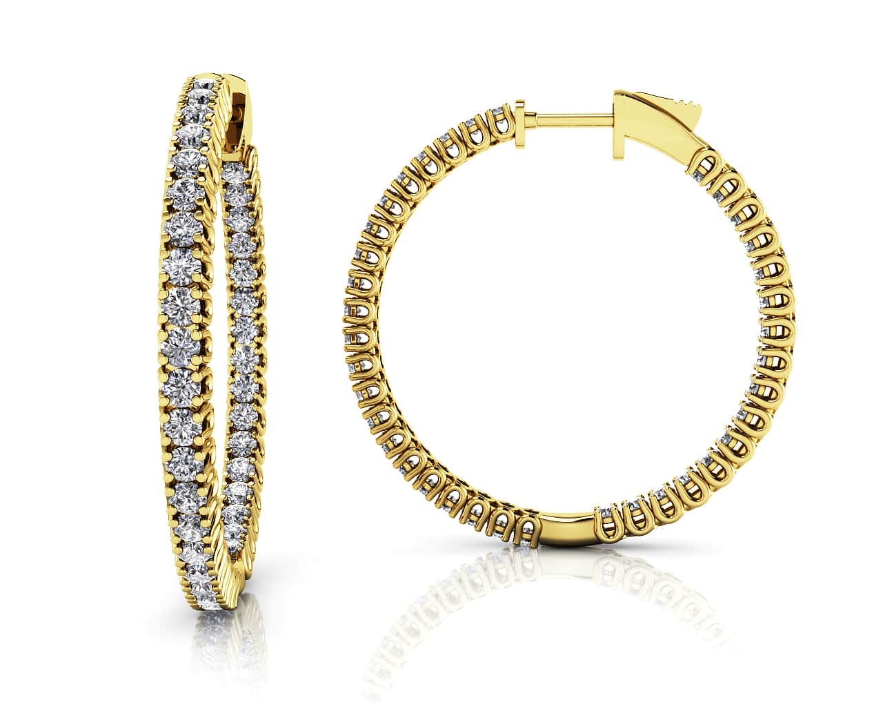 Elegant Curved Prong Diamond Hoop Earrings Medium Diamond  with 2.44 ct.(finished) 2mm - Image 2