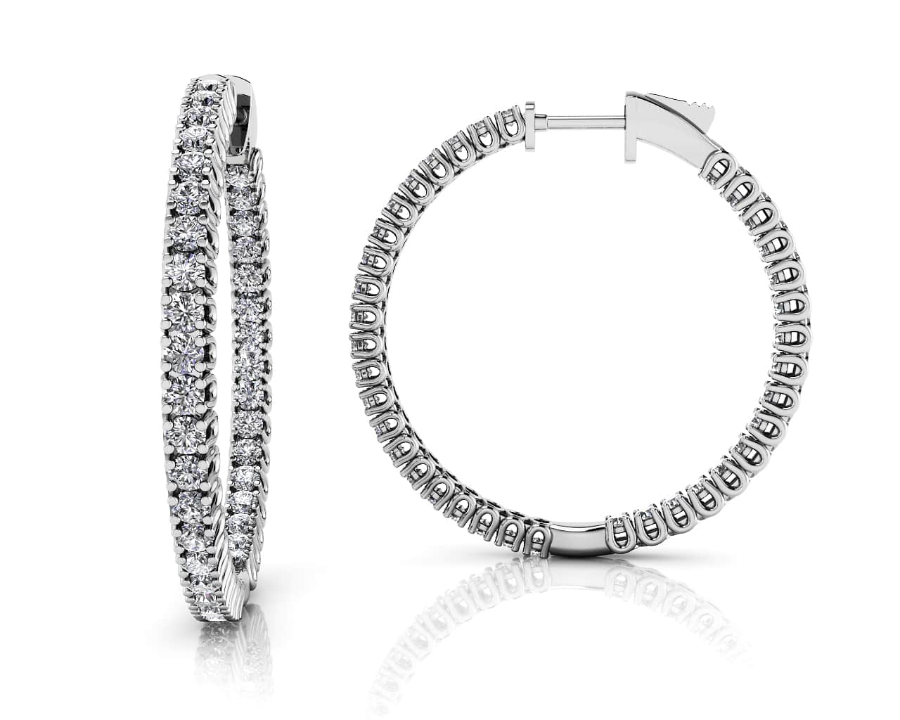 Elegant Curved Prong Diamond Hoop Earrings Medium Lab-Grown Diamond with 3.10 ct.(finished) 2.3mm