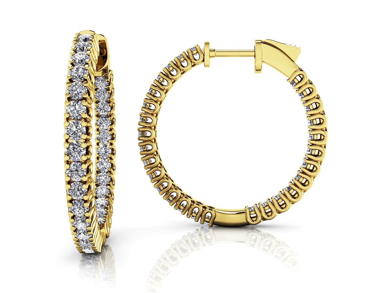 Elegant Curved Prong Diamond Hoop Earrings Small Diamond  with 1.85 ct.(finished) 2mm - Image 2