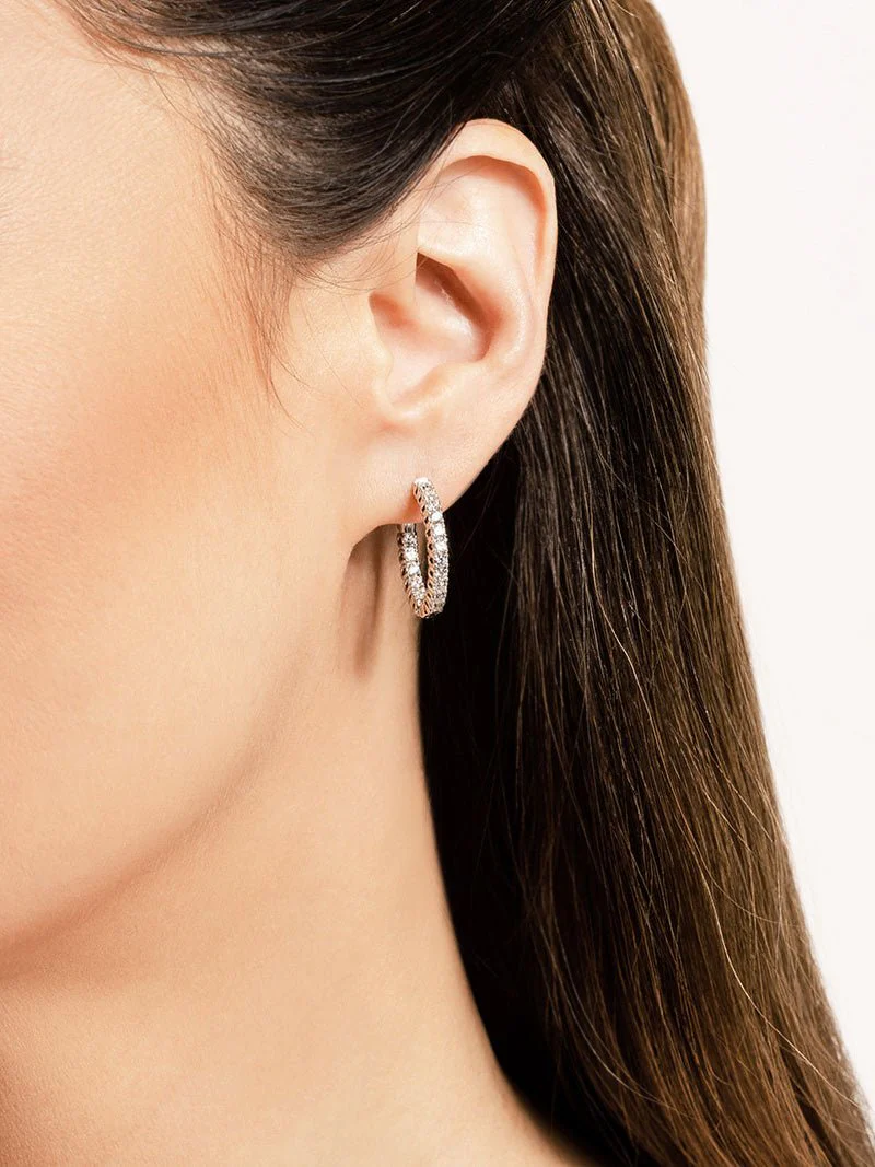 Elegant Curved Prong Hoop Earrings Extra Small Diamond  with 1.50 ct.(finished) 2.3mm - Image 3