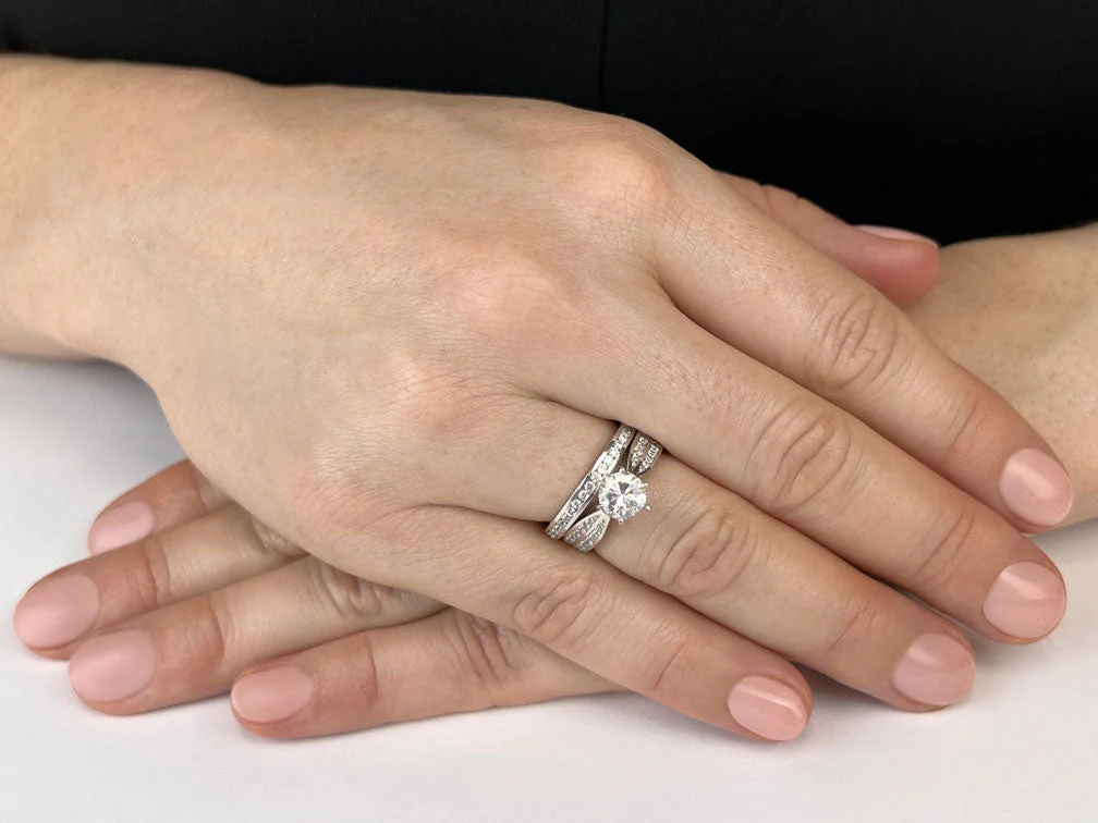Elegant Six Prong Diamond Bridal Set Diamond  with 1.28 ct. (0.50 ct. center diamond) - Image 3
