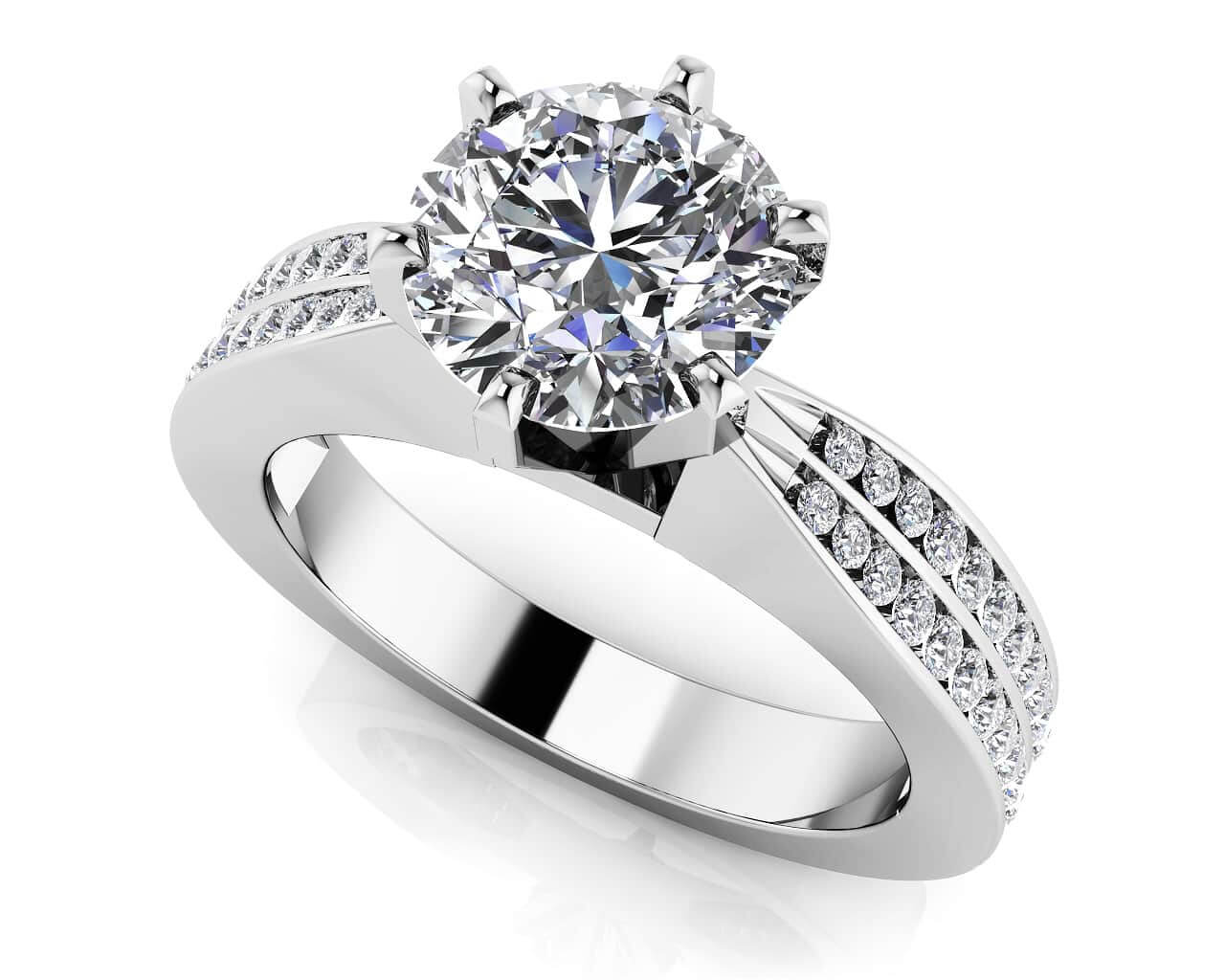 Elegant Six Prong Diamond Engagement Ring with 2.48 ct. (2.00 ct. center diamond)
