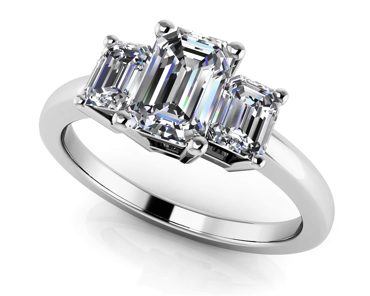 Elegant Three Stone Emerald Diamond Engagement Ring with 1.50 ct. (1.00 ct. center diamond)