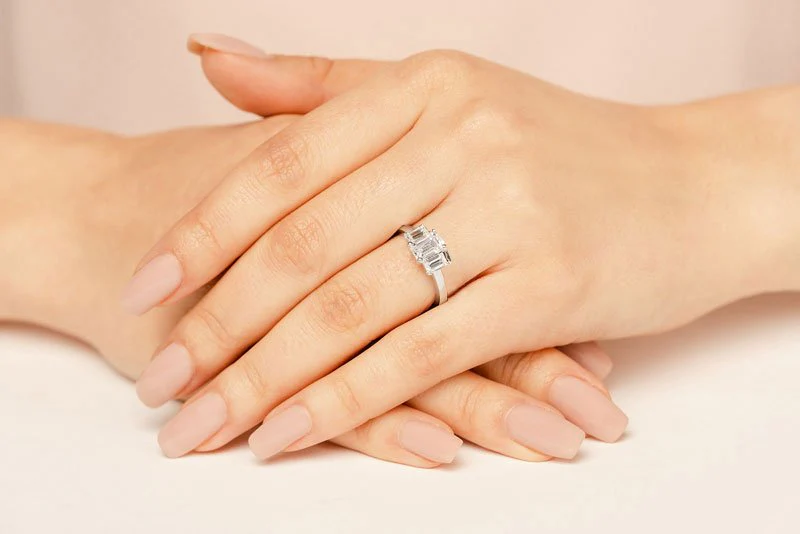 Elegant Three Stone Emerald Lab-Grown Diamond Engagement Ring   with 1.50 ct. (1.00 ct. center diamond) - Image 4