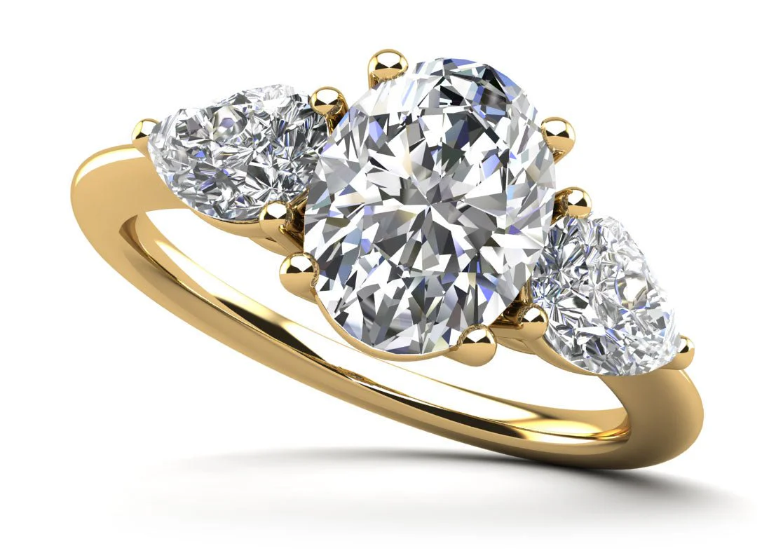 Elegant Three Stone Oval and Pear Lab-Grown Diamond Engagement Ring with 1.42 ct. (1.00 ct. center diamond) - Image 2
