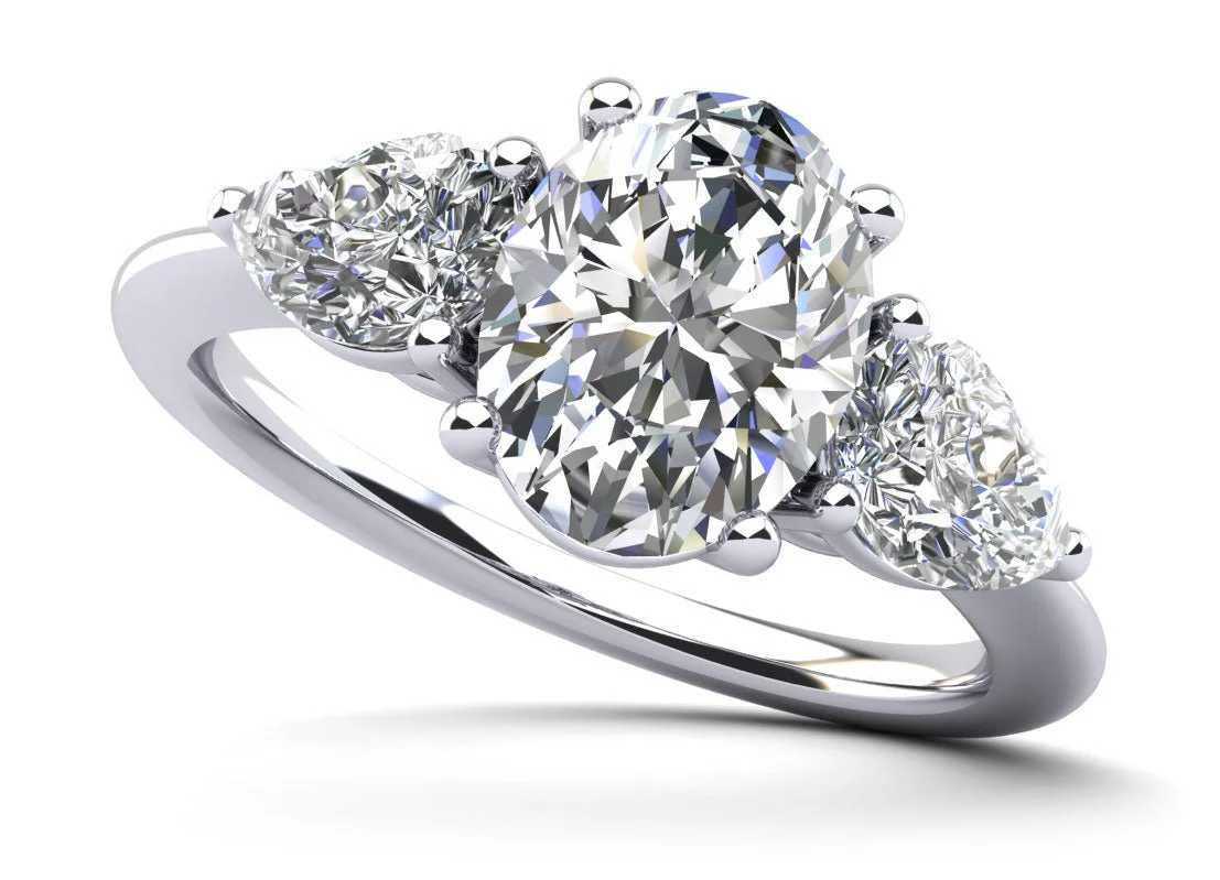 Elegant Three Stone Oval and Pear Lab-Grown Diamond Engagement Ring with 2.60 ct. (2.00 ct. center diamond)