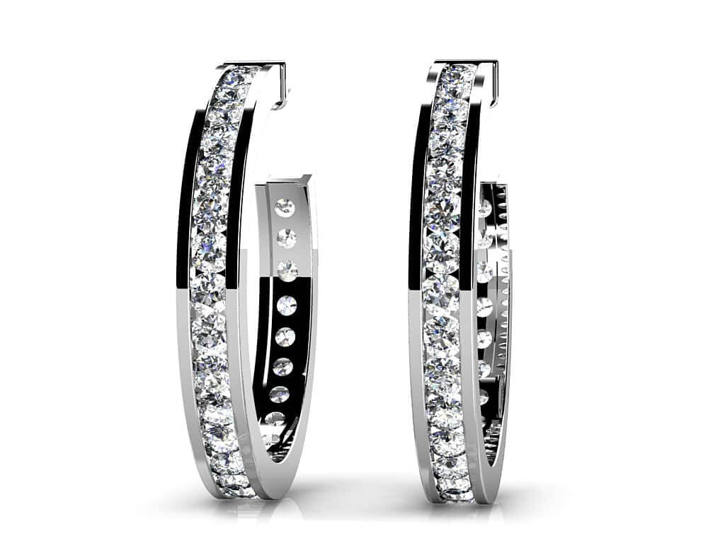 Elongated Diamond Round Shaped Diamond Hoop Earrings with 1.06 ct.(finished) 1.7mm