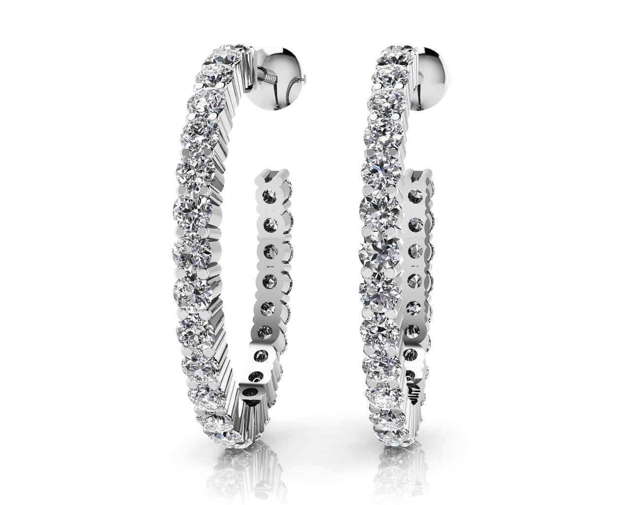 Elongated Diamond Row Diamond Hoop Earrings with 1.25 ct.(finished) 1.8mm