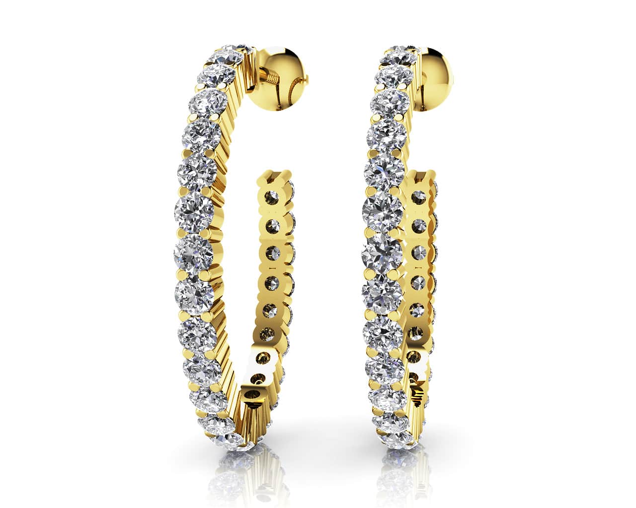 Elongated Diamond Row Hoop Lab-Grown Diamond Earrings with 0.75 ct.(finished) 1.4mm - Image 2