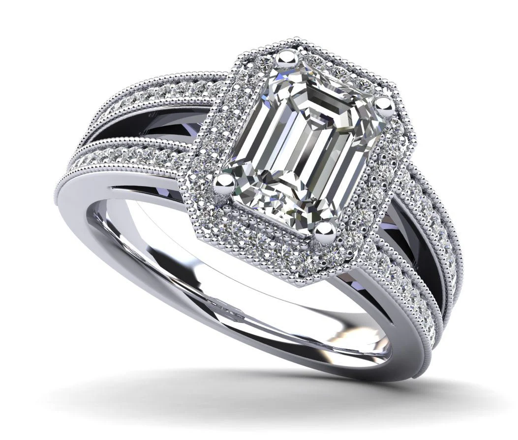 Emerald Crown Halo Lab-Grown Diamond Engagement Ring with 2.52 ct. (2.00 ct. center diamond)