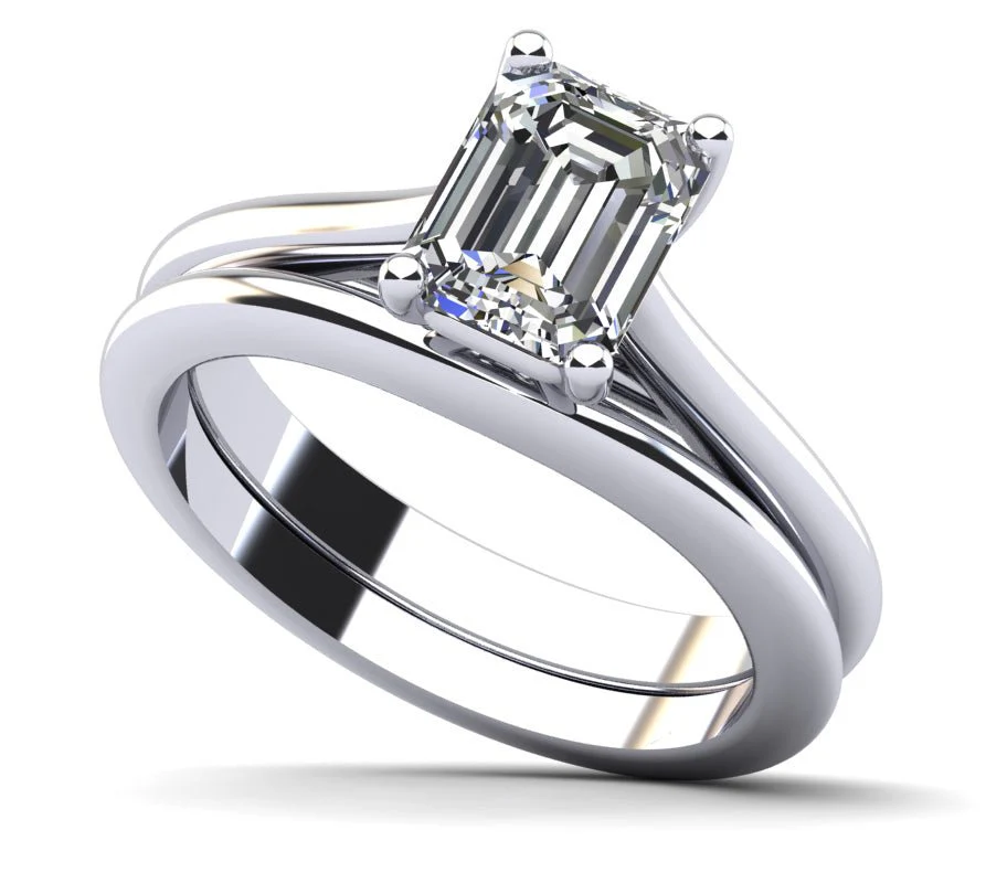 Emerald Cut Lab-Grown Diamond Bridal Set with 1.00 ct.(finished) 7x5mm