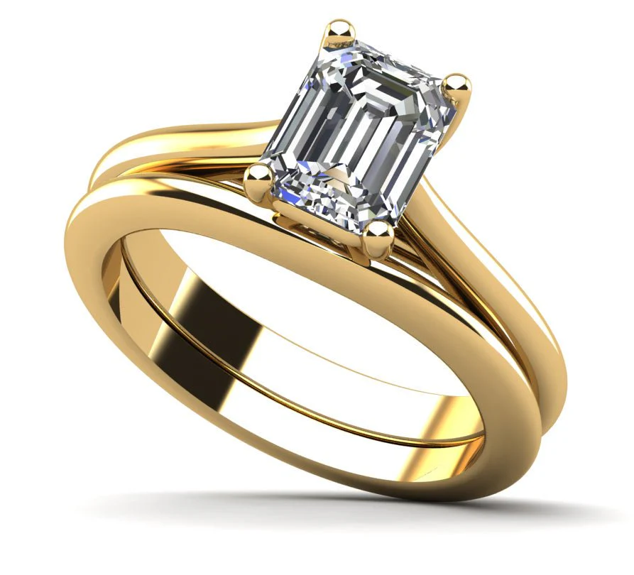 Emerald Cut Lab-Grown Diamond Bridal Set with 1.00 ct.(finished) 7x5mm - Image 2