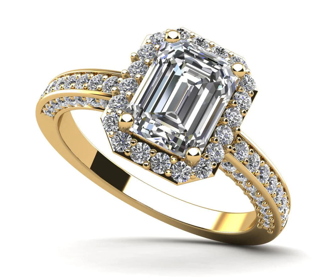 Emerald Cut Halo Diamond Engagement Ring with 1.31 ct. (0.70 ct. center diamond) - Image 2