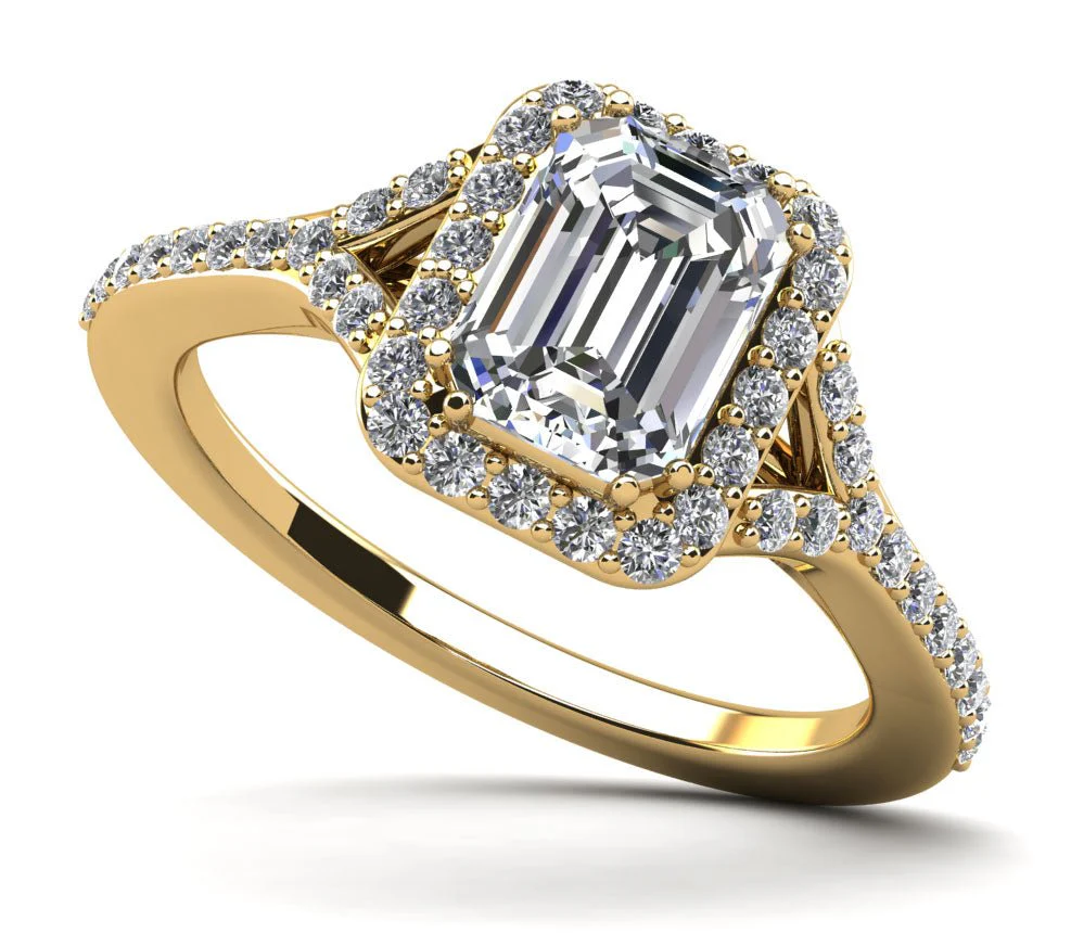 Emerald Cut Halo Diamond Engagement Ring with Split Shank Diamond  with 2.57 ct. (2.00 ct. center diamond) - Image 2