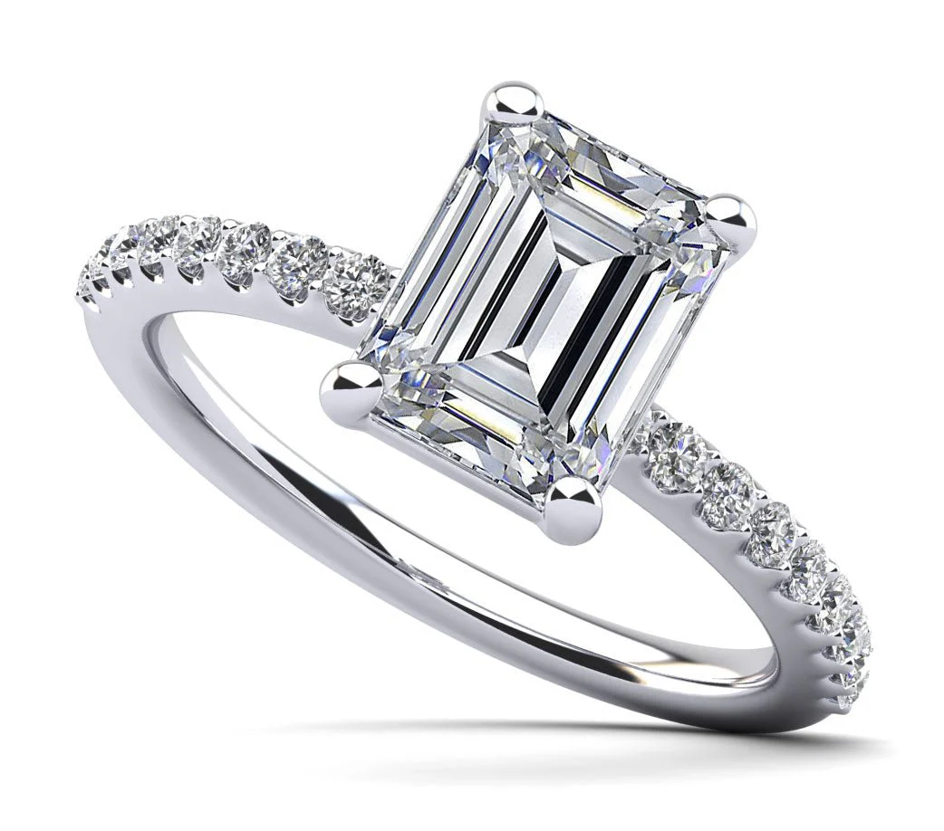 Enchanting Emerald Cut Lab-Grown Diamond Engagement Ring with 0.97 ct. (0.70 ct. center diamond)