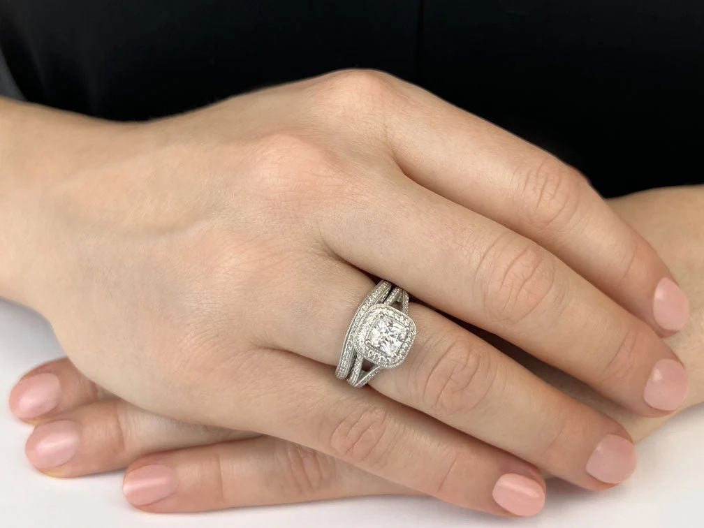 Exquisite Double Halo Diamond Bridal Set Diamond with 1.68 ct. (0.75 ct. center diamond) - Image 3