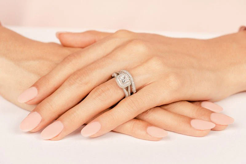 Exquisite Double Halo Diamond Bridal Set Diamond with 2.21 ct. (1.25 ct. center diamond) - Image 5