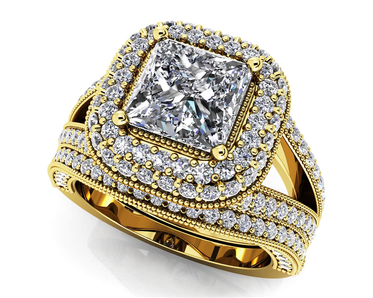 Exquisite Double Halo Diamond Bridal Set Diamond  with 2.46 ct. (1.50 ct. center diamond) - Image 2