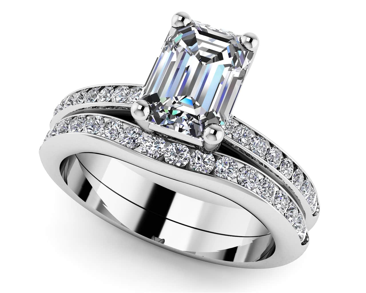 Exquisite Emerald Cut Lab-Grown Diamond Bridal Set with 1.14 ct. (0.70 ct. center diamond)
