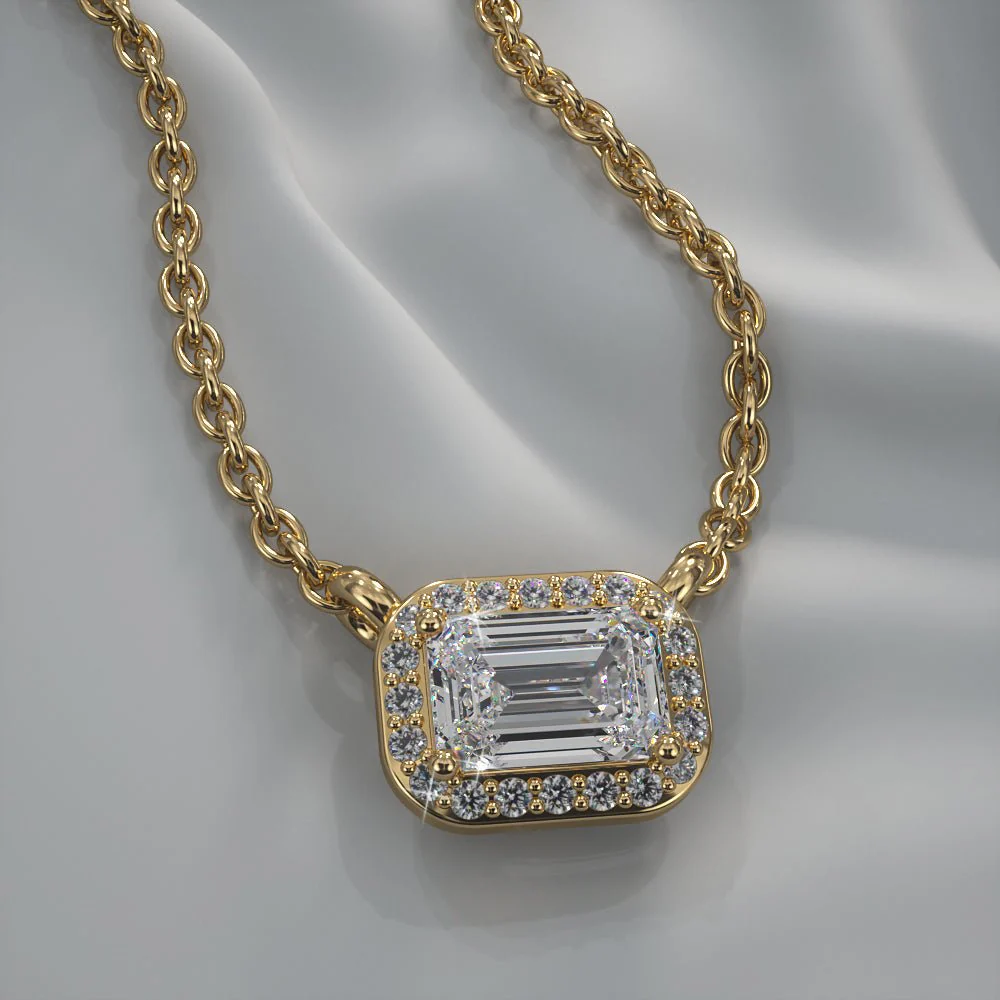 Exquisite Emerald Pendant with Diamond Halo Diamond with 0.48 ct.(finished) 5x3mm, 1mm - Image 4