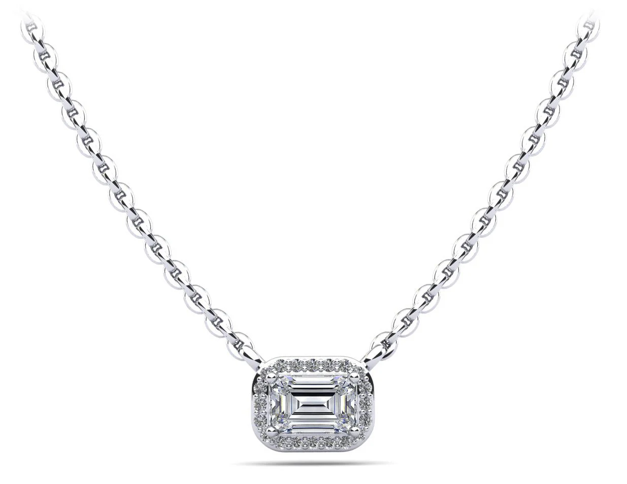 Exquisite Emerald Pendant with Diamond Halo Lab-Grown Diamond with 0.48 ct.(finished) 5x3mm, 1mm