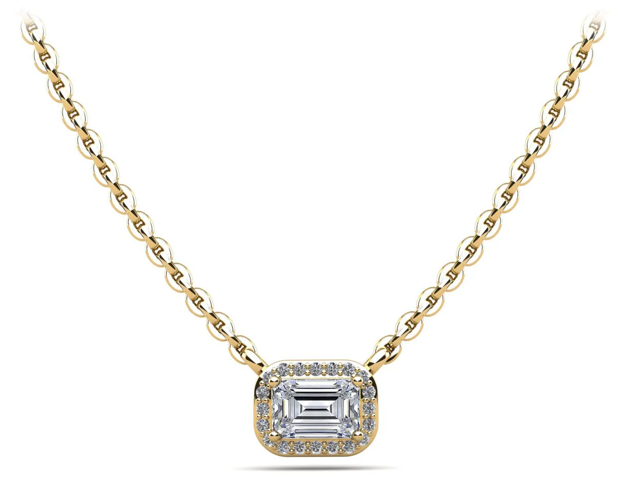 Exquisite Emerald Pendant with Diamond Halo Lab-Grown Diamond with 0.48 ct.(finished) 5x3mm, 1mm - Image 2